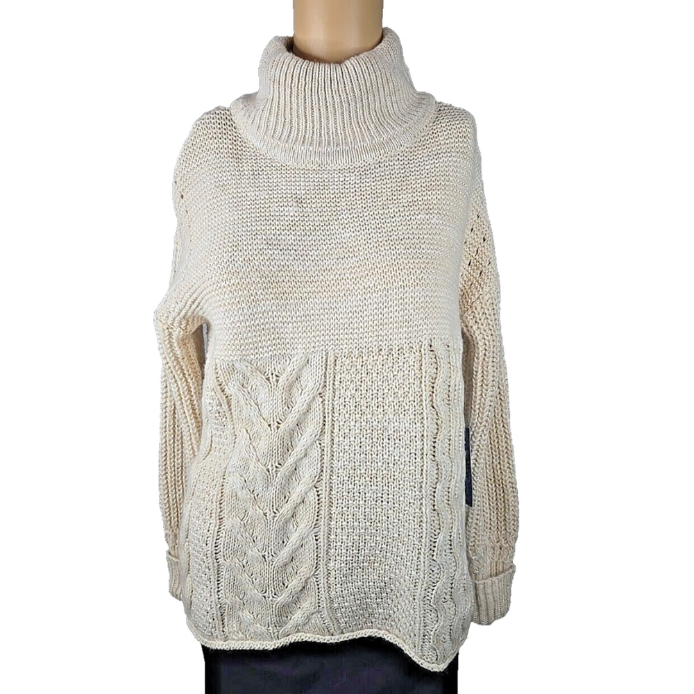 Simply Vera Women's Cream Shimmer Funnel Neck Sweater Size Small NWT